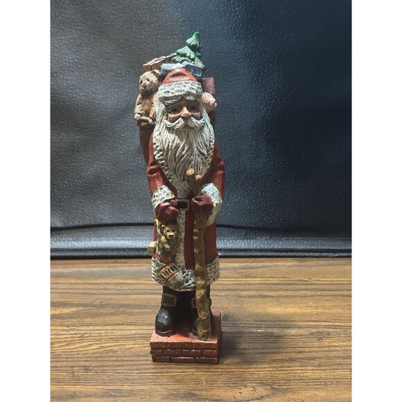 Vintage 10" Old World Santa With Backpack Of Toys Carrying A Walking Stick - Picture 10 of 11